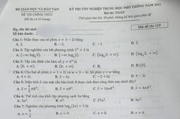 Đề thi môn Toán kỳ thi tốt nghiệp THPT năm 2021