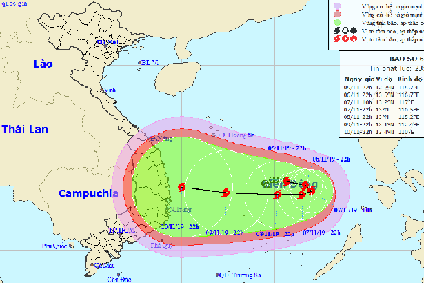 Bão số 6 di chuyển trên Biển Đông