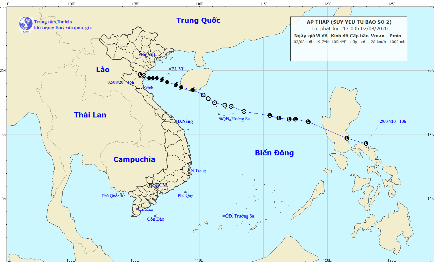 Bão số 2 suy yếu thành vùng áp thấp, gây mưa lớn ở nhiều nơi