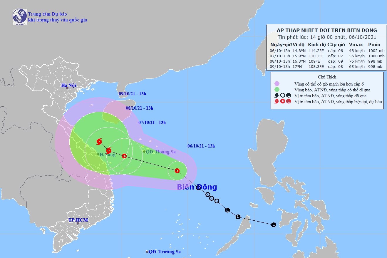 Áp thấp nhiệt đới cách quần đảo Hoàng Sa khoảng 330km, gió giật cấp 8