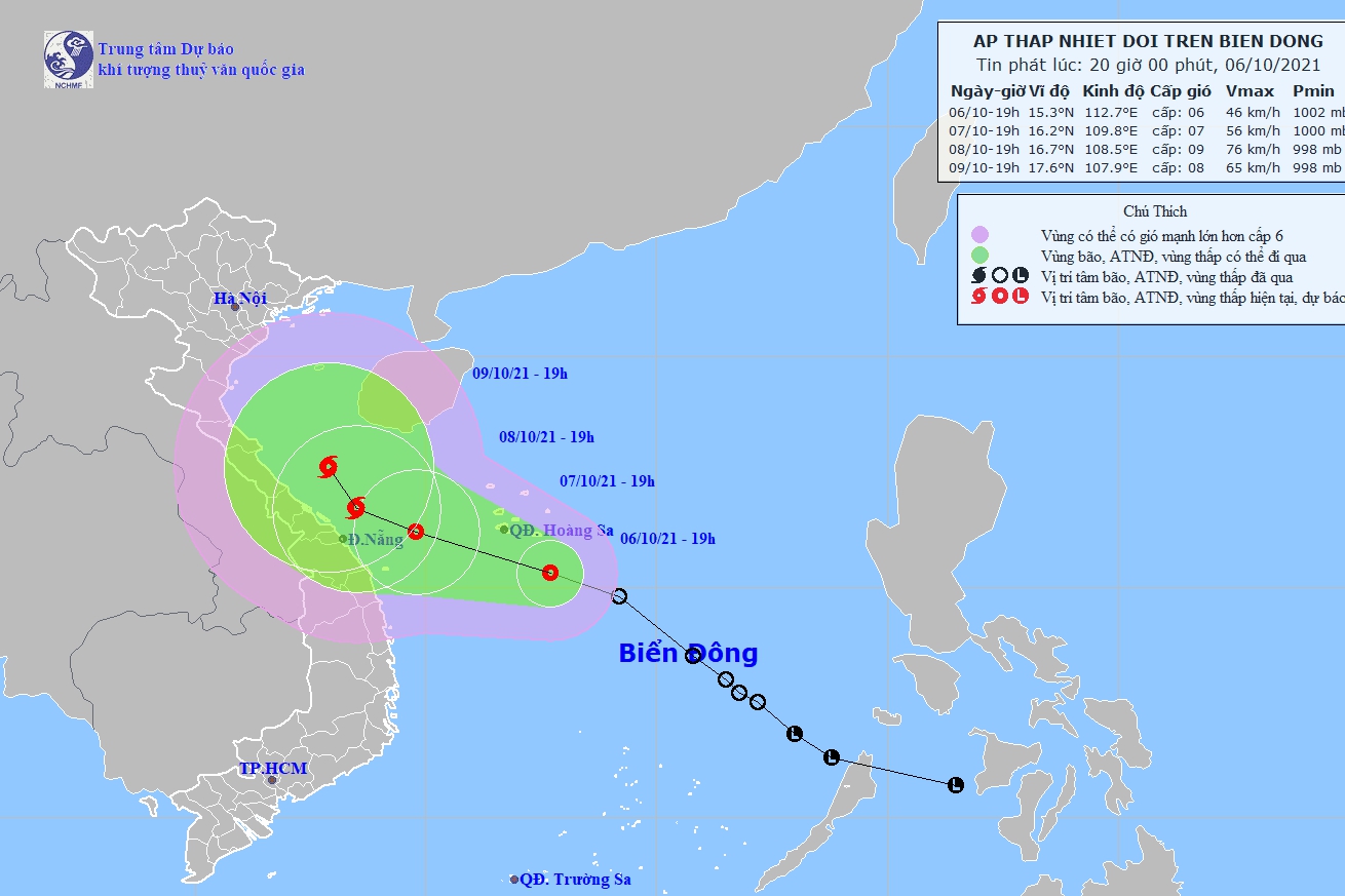 Tin mới nhất cuối ngày 6/10 về áp thấp nhiệt đới