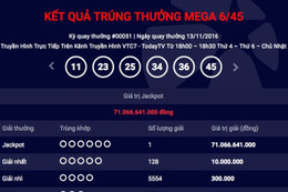 Xác định người chơi thứ 3 trúng giải Jackpot trị giá hơn 71 tỷ đồng