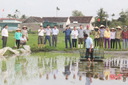 Nông dân Hà Tĩnh “mục sở thị” cấy lúa bằng máy trên đồng ruộng