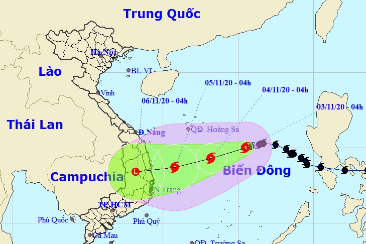 Bão số 10 di chuyển theo hướng Tây Tây Nam