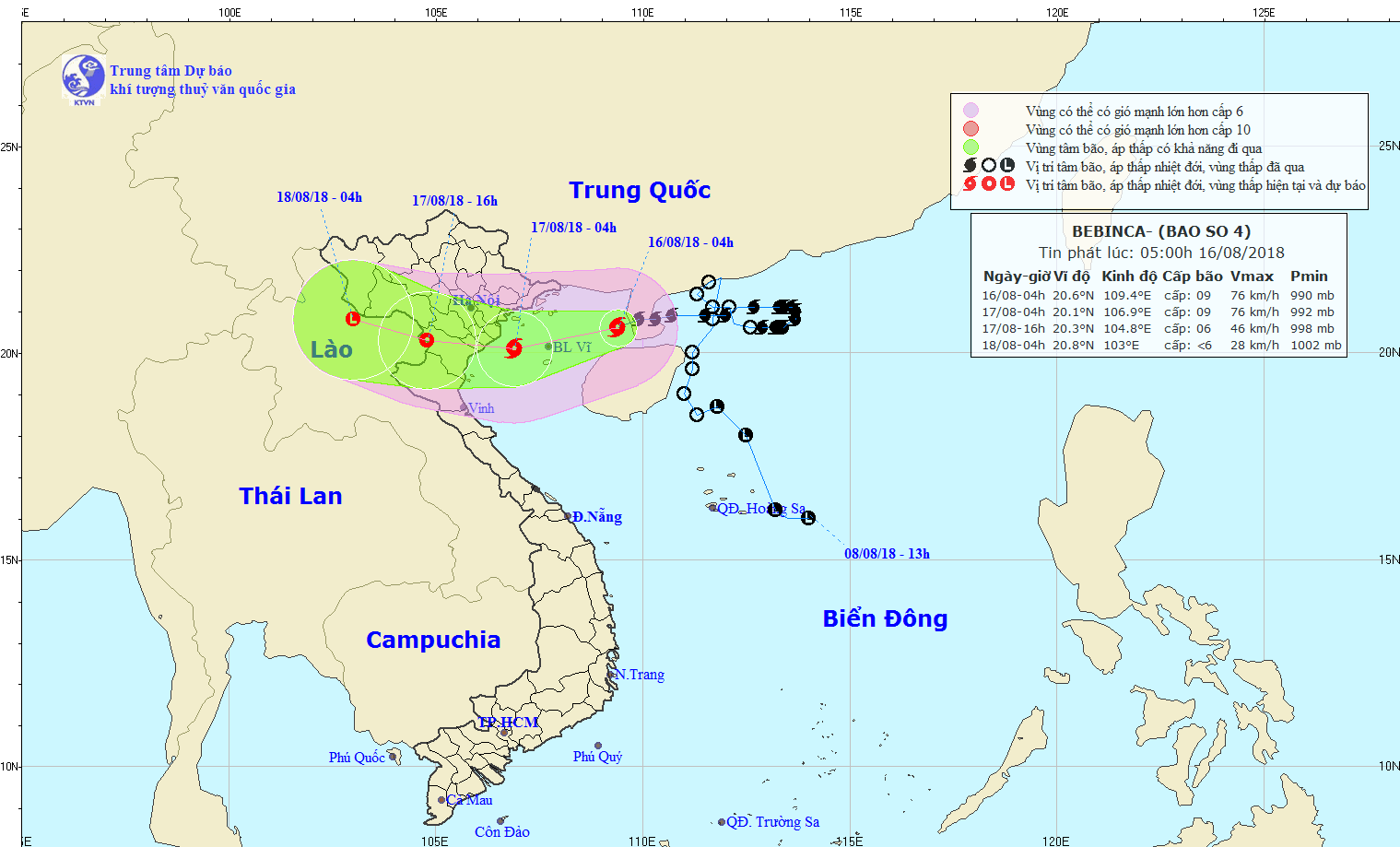 Bão số 4 cách TP Vinh 460km, gây mưa rào và dông ở Hà Tĩnh