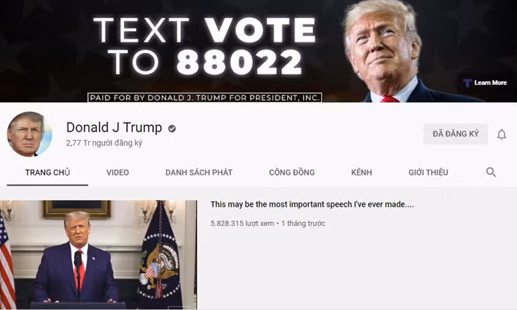 YouTube đình chỉ kênh của Trump
