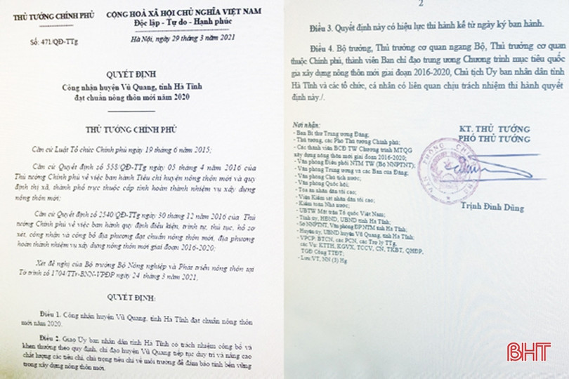 Thủ tướng công nhận huyện Vũ Quang đạt chuẩn nông thôn mới