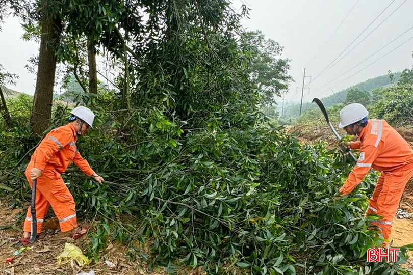 Công nhân Đội Quản lý, vận hành lưới điện Hà Tĩnh tiến hành phát quang hành lang an toàn lưới điện. z5642006442245_fa00a7e00ceb0b7a56d80ad5c8eb59e3.jpg