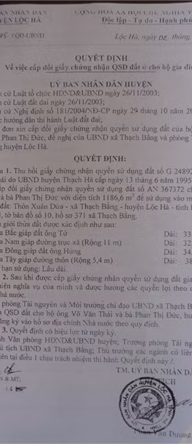 Quyết định cấp đổi Giấy CNQSDĐ của chính quyền địa phương cho gia đình ông Võ Văn Thái và Thông báo thụ lý vụ án hành chính hy hữu của TAND huyện Lộc Hà Quyết định cấp đổi Giấy CNQSDĐ của chính quyền địa phương cho gia đình ông Võ Văn Thái và Thông báo thụ lý vụ án hành chính hy hữu của TAND huyện Lộc Hà