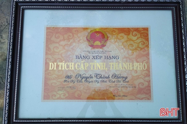 Mộ Nguyễn Thành Hương ở Kỳ Anh được xếp hạng di tích cấp tỉnh