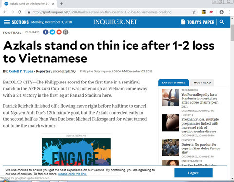 Báo chí quốc tế tin ĐT Việt Nam sẽ vào chung kết