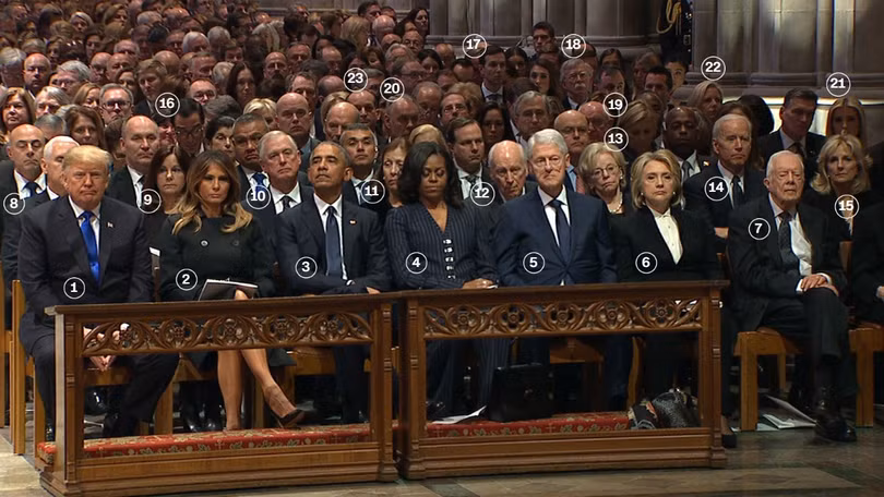 Nhiều đời Tổng thống và Phó Tổng thống Mỹ ngồi cạnh nhau trong lễ tang ông Bush “cha”