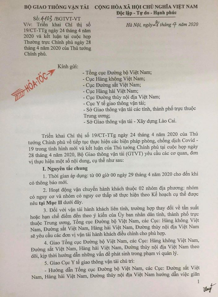 Đi lại bằng hàng không, đường bộ, đường sắt thay đổi thế nào từ 29/4?
