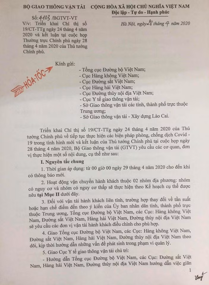 Đi lại bằng hàng không, đường bộ, đường sắt thay đổi thế nào từ 29/4?