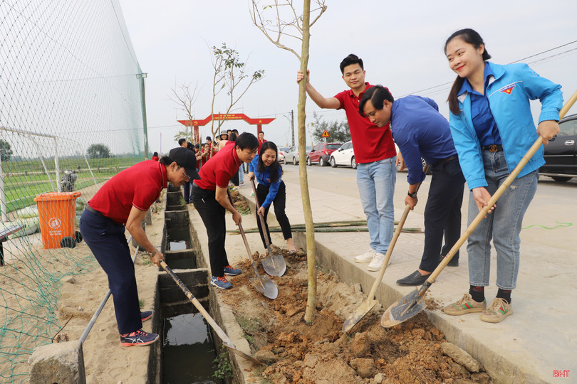 Đoàn cơ sở Agribank tỉnh Hà Tĩnh tài trợ cây xanh xây dựng nông thôn mới