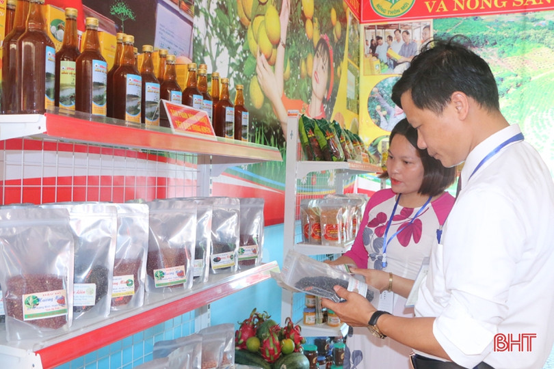 Ấn tượng gian hàng trưng bày sản phẩm nông nghiệp chào mừng Đại hội Đảng của huyện miền núi Hà Tĩnh