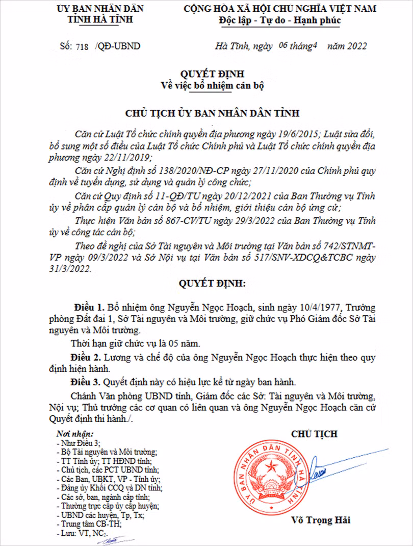 Sở TN&MT Hà Tĩnh có tân Phó Giám đốc