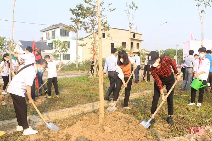 Giáo viên, học sinh TP Hà Tĩnh trồng cây xây dựng đô thị xanh
