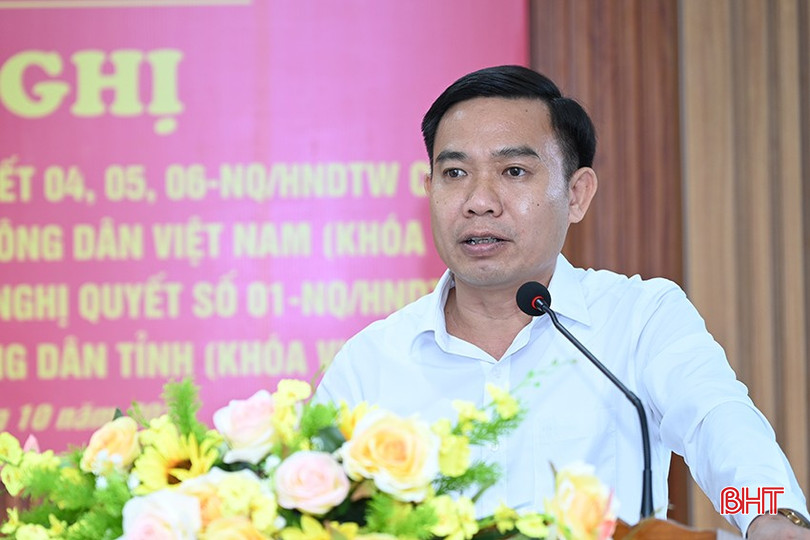 Phó Chủ tịch Hội Nông dân tỉnh Trần Đình Ước báo cáo kết quả thực hiện các nghị quyết. 4-6360.jpg