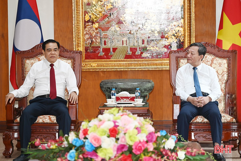 Chủ tịch UBND tỉnh Võ Trọng Hải và Đại sứ đặc mệnh toàn quyền nước CHXHCN Việt Nam tại CHDCND Lào Nguyễn Minh Tâm tiếp trao đổi tại buổi chào xã giao. 2-4525-299.jpg