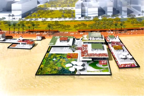 Đơn vị tư vấn lấy ý tưởng nước và gió kết hợp với nền đất xốp và ẩm. Quan hệ giữa đô thị và thiên nhiên luôn hiện diện trong mọi vật thể. Kiến trúc và không gian mở, luôn hòa quyện với nhau.