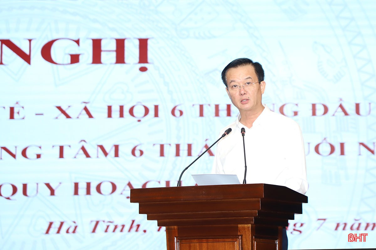 Phó Chủ tịch UBND tỉnh Trần Báu Hà trình bày tờ trình xin ý kiến về chủ trương điều chỉnh giấy chứng nhận đăng ký đầu tư Dự án luyện gang thép 500.000 tấn/năm. bqbht_br_8-3136.jpg