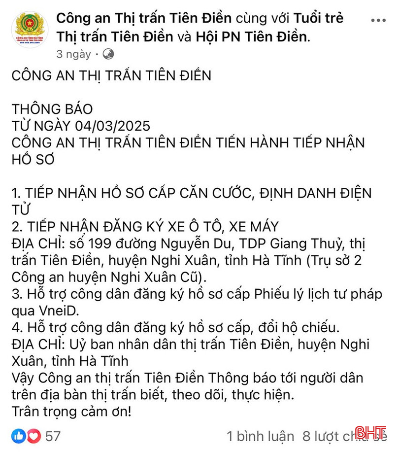 Công an thị trấn Tiên Điền (huyện Nghi Xuân) thông báo rộng rãi việc làm thẻ căn cước. bqbht_br_3.jpg