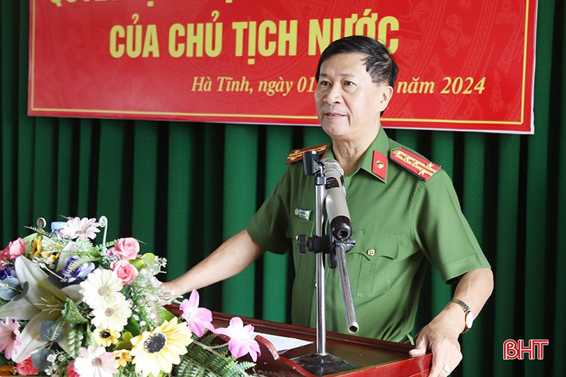 Đại tá Đặng Hoài Sơn - Phó Giám đốc Công an tỉnh phát biểu tại lễ công bố. c-1653.jpg