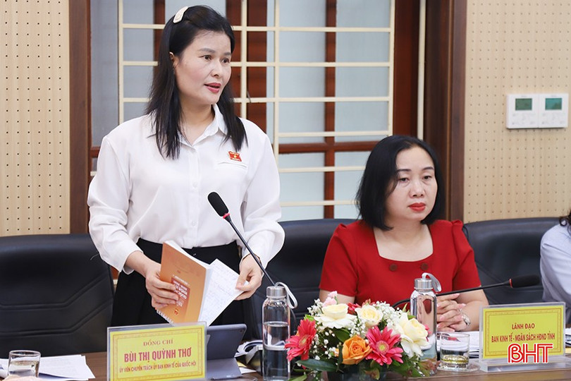 Đại biểu Quốc hội Bùi Thị Quỳnh Thơ - Uỷ viên Chuyên trách Uỷ ban Kinh tế của Quốc hội làm rõ thêm các nội dung liên quan đến dự thảo luật. L.jpg