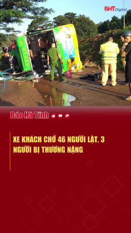 Xe khách chở 46 người lật, 3 người bị thương nặng