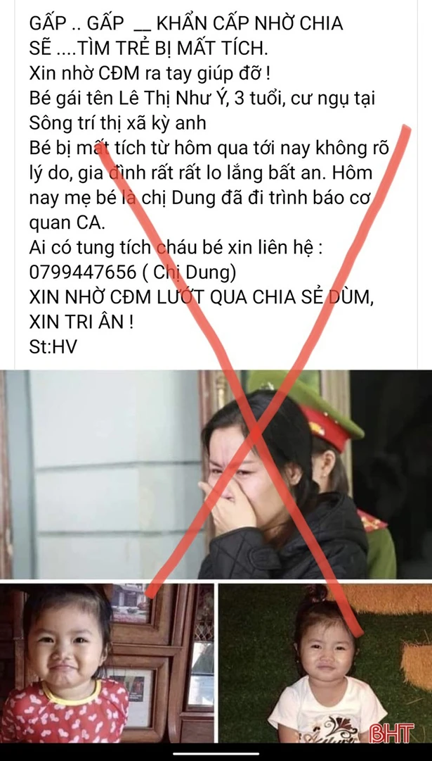 Thông tin bé gái 3 tuổi tại TX Kỳ Anh mất tích là hoàn toàn bịa đặt