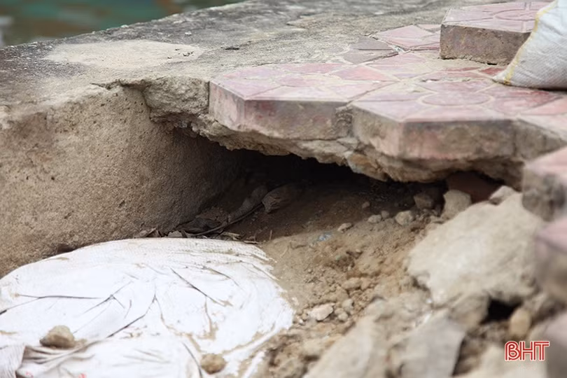Bờ kè khu neo đậu tránh trú bão ở Hà Tĩnh sụt lún nghiêm trọng