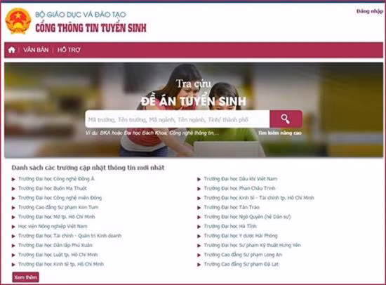 tra cuu thong tin 300 co so dao tao tu cong thong tin bo gd dt