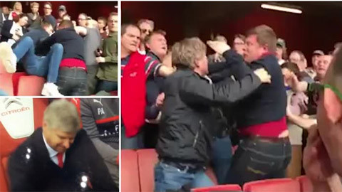 cdv arsenal danh nhau tren san wenger trut gian vao chai nuoc