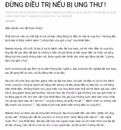 giam doc bv k bac bo thong tin dung dieu tri neu bi ung thu