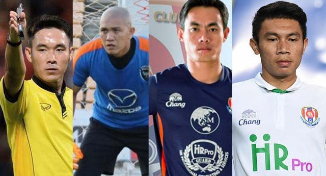 Trọng tài Khamruen (trái) là 1 trong 12 người bị bắt giữ tại Thái Lan do tình nghi liên quan đến dàn xếp tỷ số. Ảnh: Khaosod. trong tai chinh tran ha noi quang nam bi bat vi nghi dan xep ty so