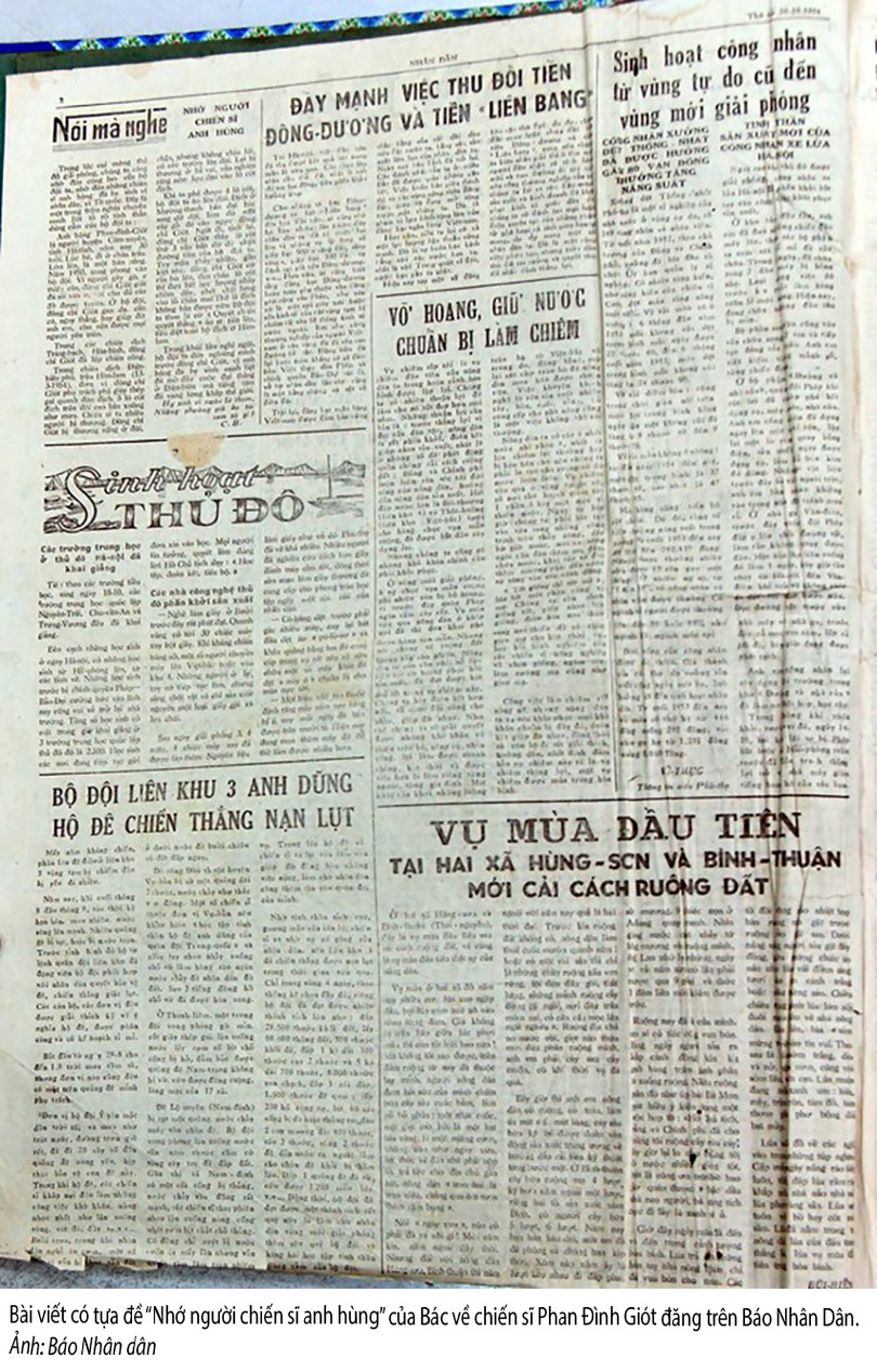 Với bút danh C.B, Chủ tịch Hồ Chí Minh đã viết bài ca ngợi một tấm gương người anh hùng quê Hà Tĩnh trên Báo Nhân dân, số ra ngày 20/10/1954. Người anh hùng đó là ai? 