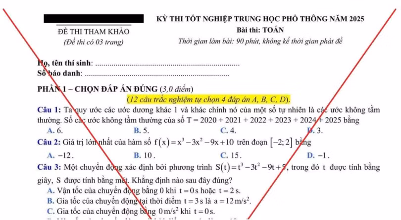Cảnh báo tin giả về đề thi tham khảo môn Toán Kỳ thi Tốt nghiệp THPT