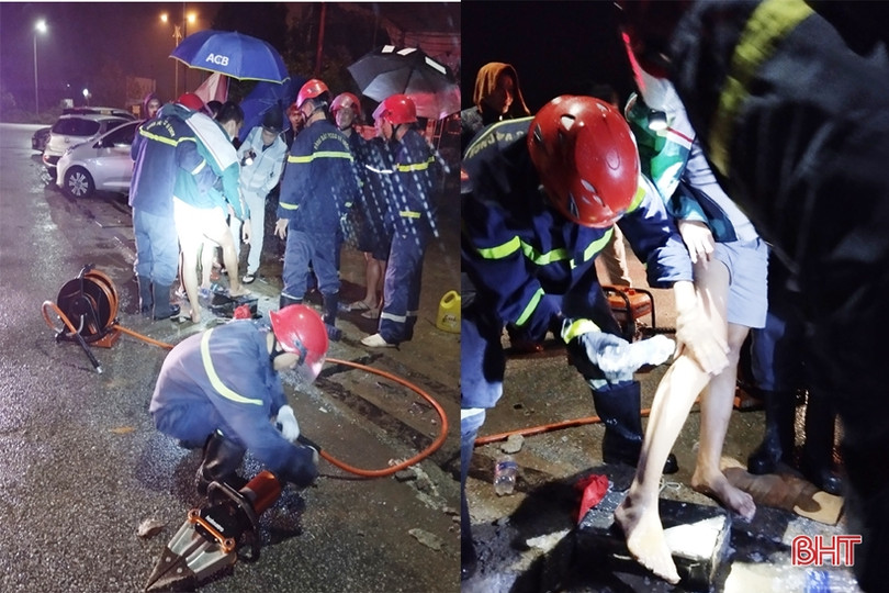 Nửa đêm giải cứu người đàn ông bị kẹt chân dưới nắp cống