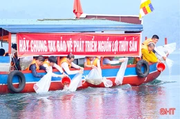 Thả 4 vạn cá giống tái tạo nguồn lợi thủy sản tại hồ Nhà Đường