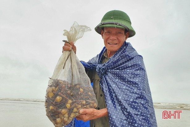 Người dân Lộc Hà “săn” nghêu biển sau mưa lớn