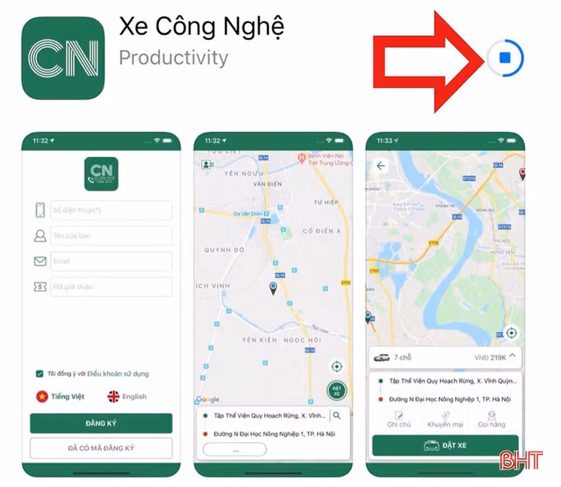 Ứng dụng gọi xe công nghệ đã xuất hiện tại Hà Tĩnh