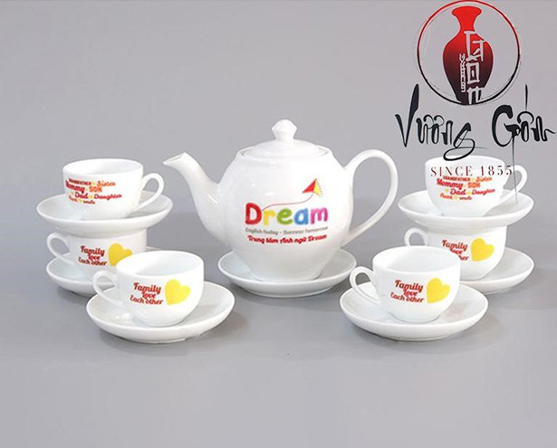 Vương Gốm chuyên sản xuất bộ ấm chén in logo giá rẻ tại Hà Nội