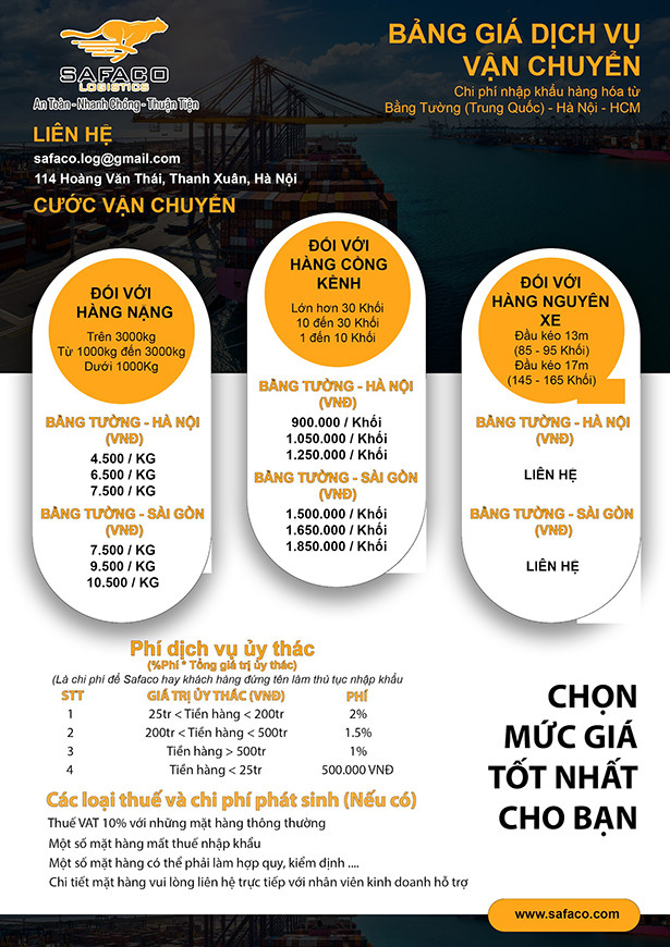 Dịch vụ nhập hàng Trung Quốc chính ngạch với Công ty Safaco