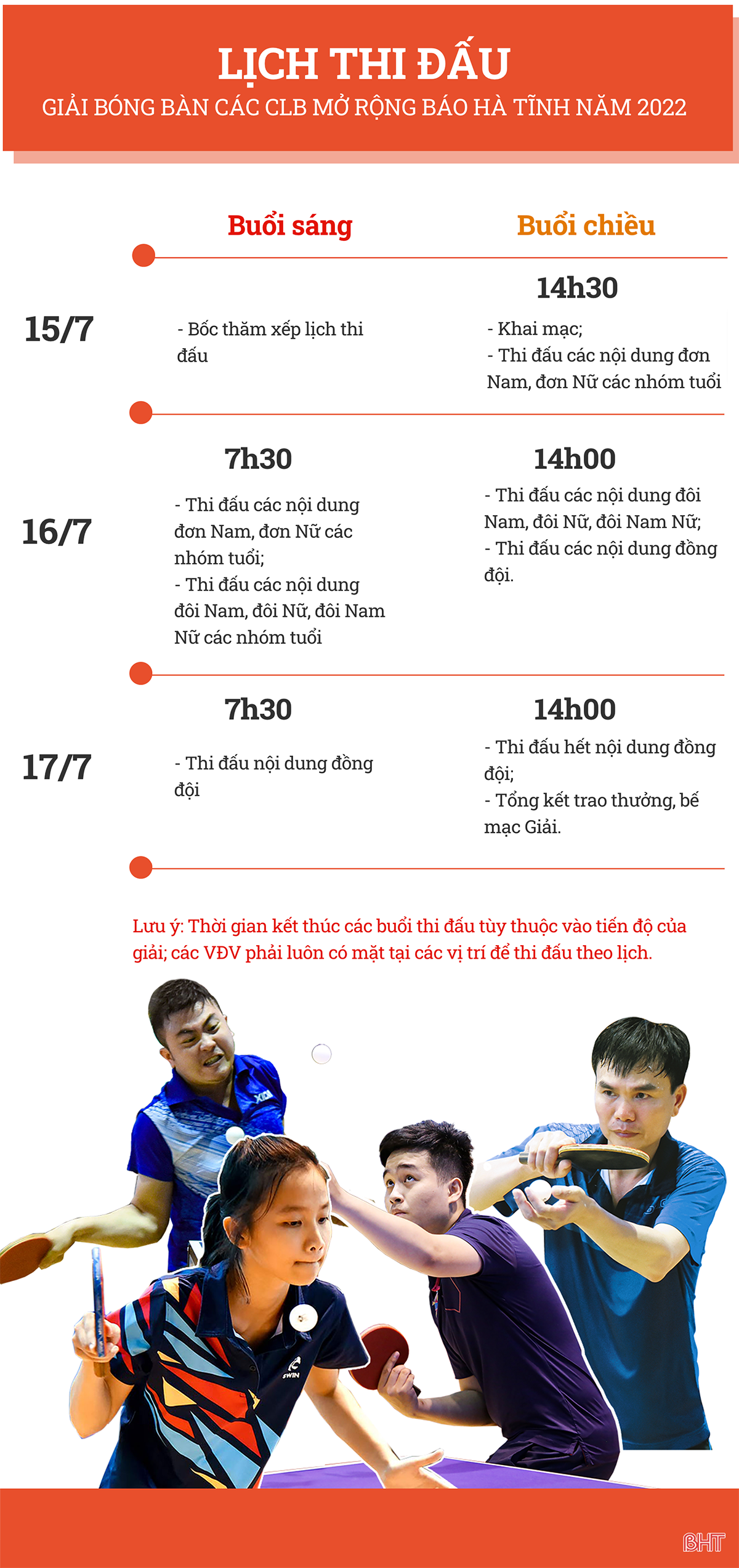 Lịch thi đấu Giải Bóng bàn các CLB mở rộng Báo Hà Tĩnh năm 2022