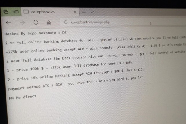 Một ngân hàng Việt bị tấn công, hacker ‘dọa’ bán 275.000 dữ liệu ảnh 1 Một ngân hàng Việt bị tấn công, hacker ‘dọa’ bán 275.000 dữ liệu