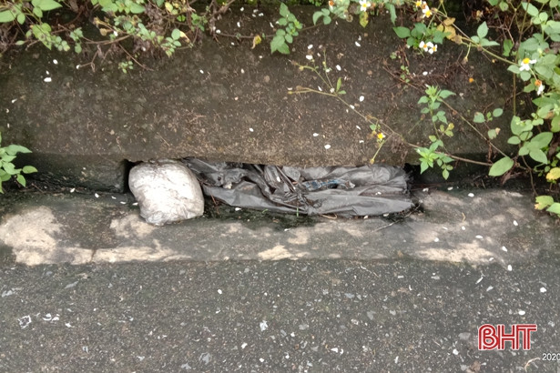 Rác bừa bãi trên đường vào trung tâm hành chính huyện Lộc Hà