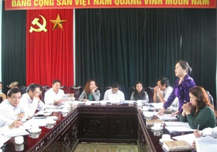 Trưởng Ban dân vận Tỉnh ủy Trần Thị Kim Hoa phát biểu tại buổi làm việc