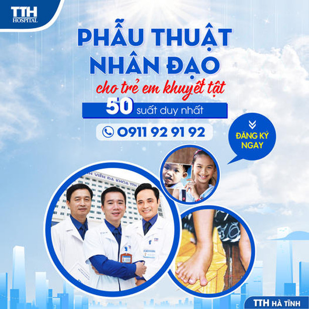 Bệnh viện Đa khoa TTH Hà Tĩnh tiếp nhận 50 suất đăng ký “Phẫu thuật nhân đạo cho trẻ em khuyết tật”