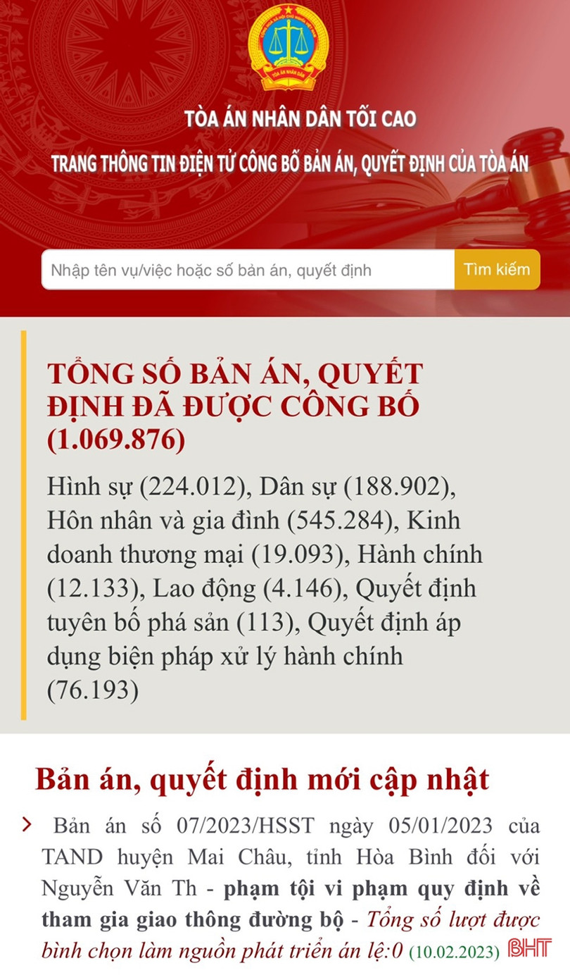 Hà Tĩnh: Bảo đảm tính nghiêm minh từ việc công khai bản án, quyết định của tòa ảnh 1 Hà Tĩnh: Bảo đảm tính nghiêm minh từ việc công khai bản án, quyết định của tòa